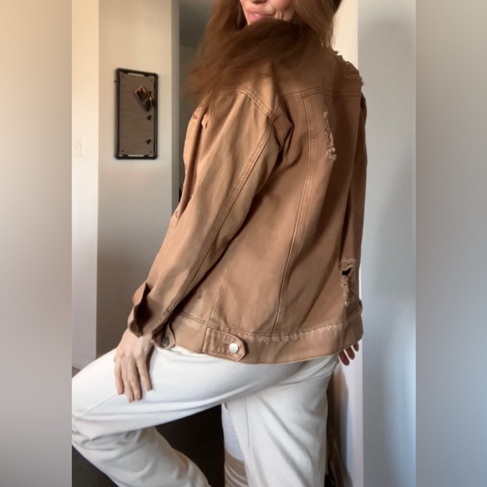 Distressed tan denim jacket - Picture 11 of 13